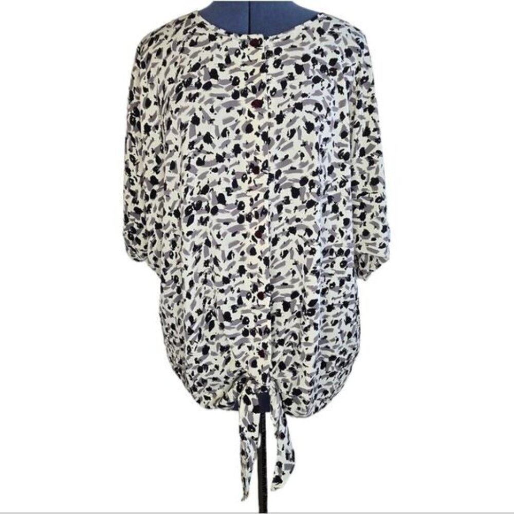 Roberta Di Castelli vintage plus size tie waist short sleeve loose fit blouse 1X